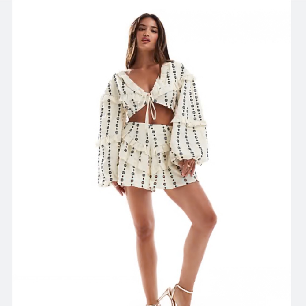 Embroidered Ruffle Crop Top - Picture 3 of 5